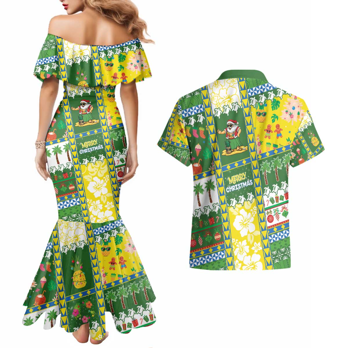 Pitcairn Islands Christmas Couples Matching Mermaid Dress and Hawaiian Shirt Festive Beach Vibes - Polynesian Pride