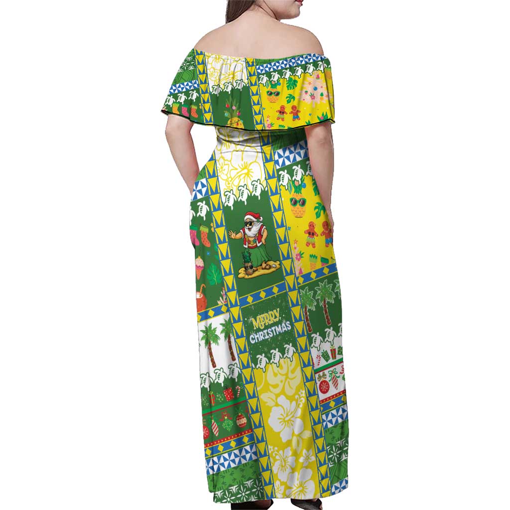 Pitcairn Islands Christmas Family Matching Off Shoulder Maxi Dress and Hawaiian Shirt Festive Beach Vibes - Polynesian Pride