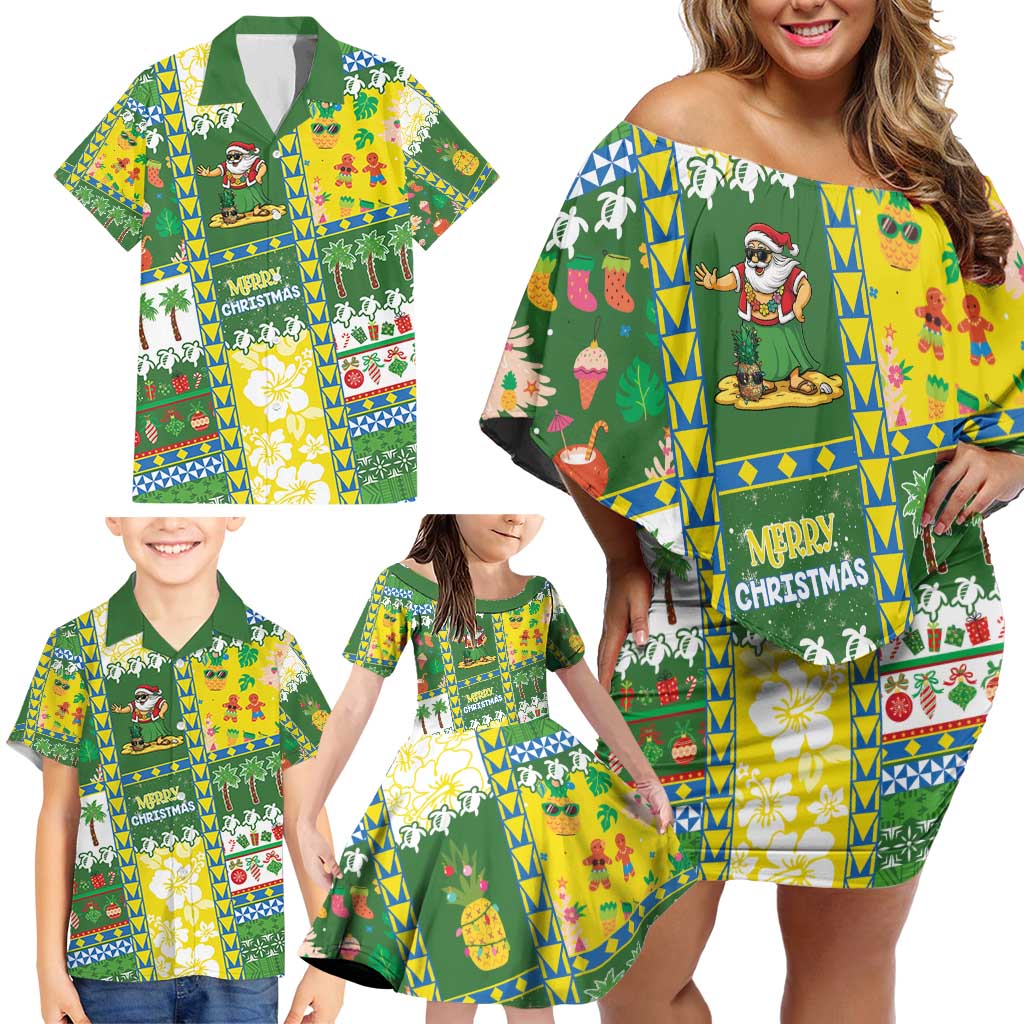 Pitcairn Islands Christmas Family Matching Off Shoulder Short Dress and Hawaiian Shirt Festive Beach Vibes - Polynesian Pride