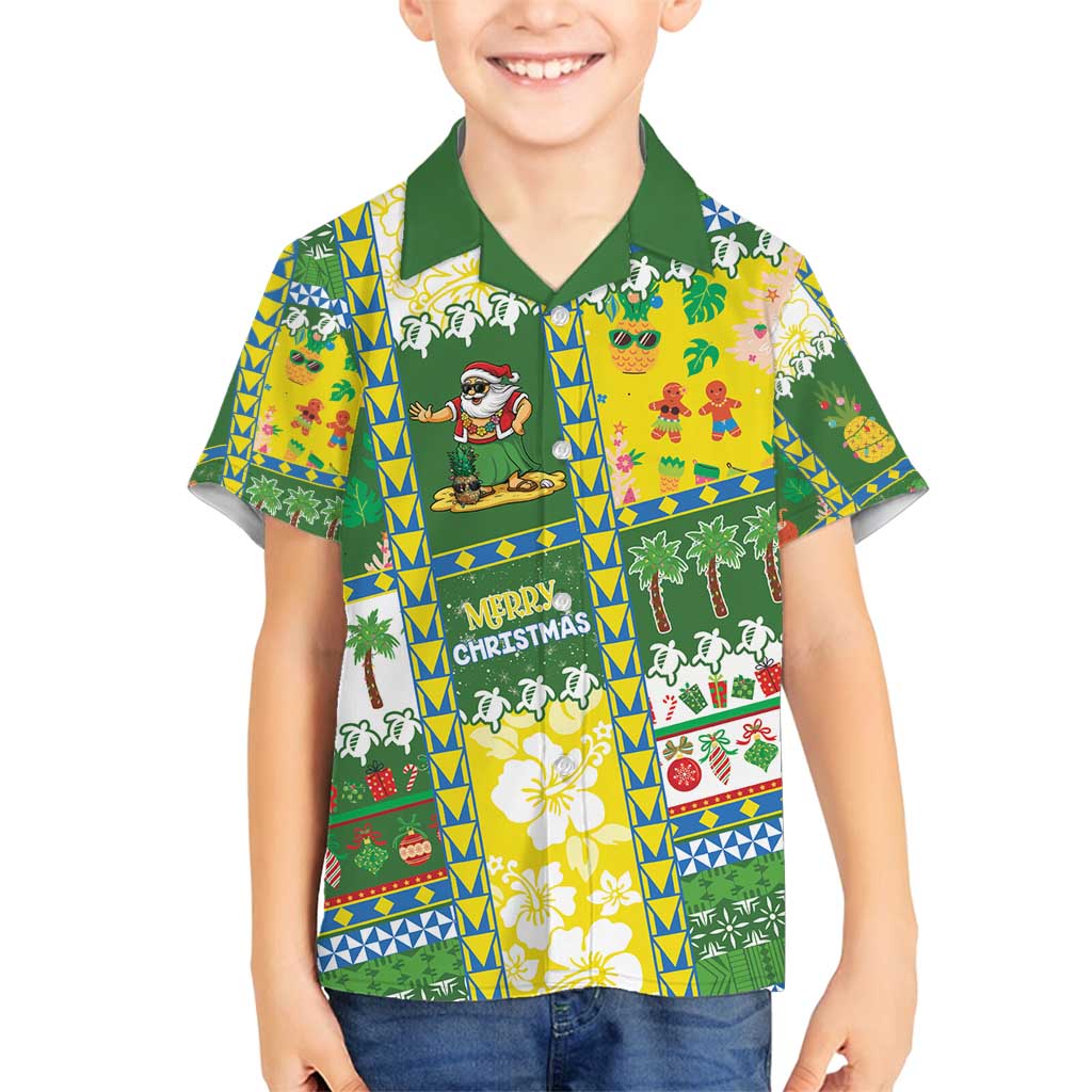 Pitcairn Islands Christmas Family Matching Off Shoulder Short Dress and Hawaiian Shirt Festive Beach Vibes - Polynesian Pride