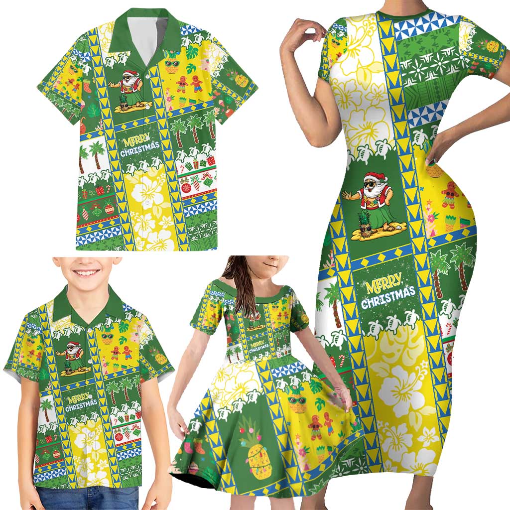 Pitcairn Islands Christmas Family Matching Short Sleeve Bodycon Dress and Hawaiian Shirt Festive Beach Vibes - Polynesian Pride