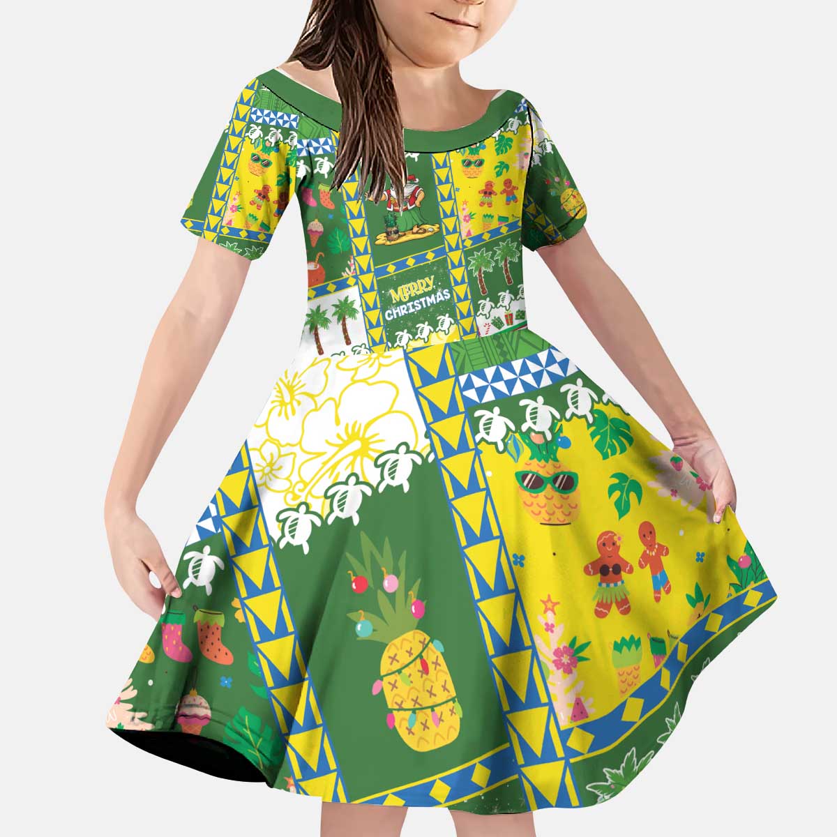 Pitcairn Islands Christmas Kid Short Sleeve Dress Festive Beach Vibes - Polynesian Pride