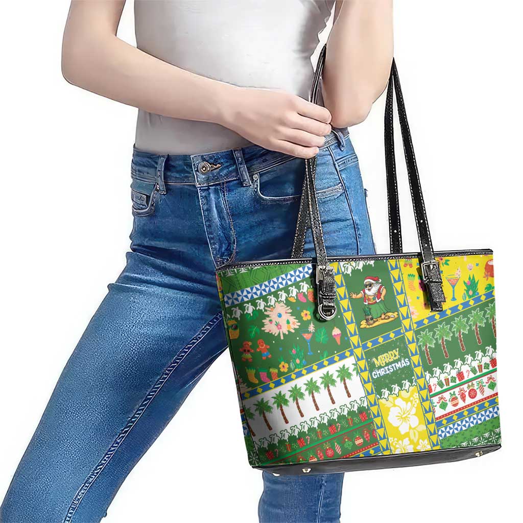 Pitcairn Islands Christmas Leather Tote Bag Festive Beach Vibes - Polynesian Pride