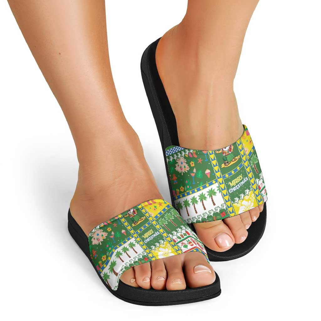 Pitcairn Islands Christmas Slide Sandals Festive Beach Vibes - Polynesian Pride
