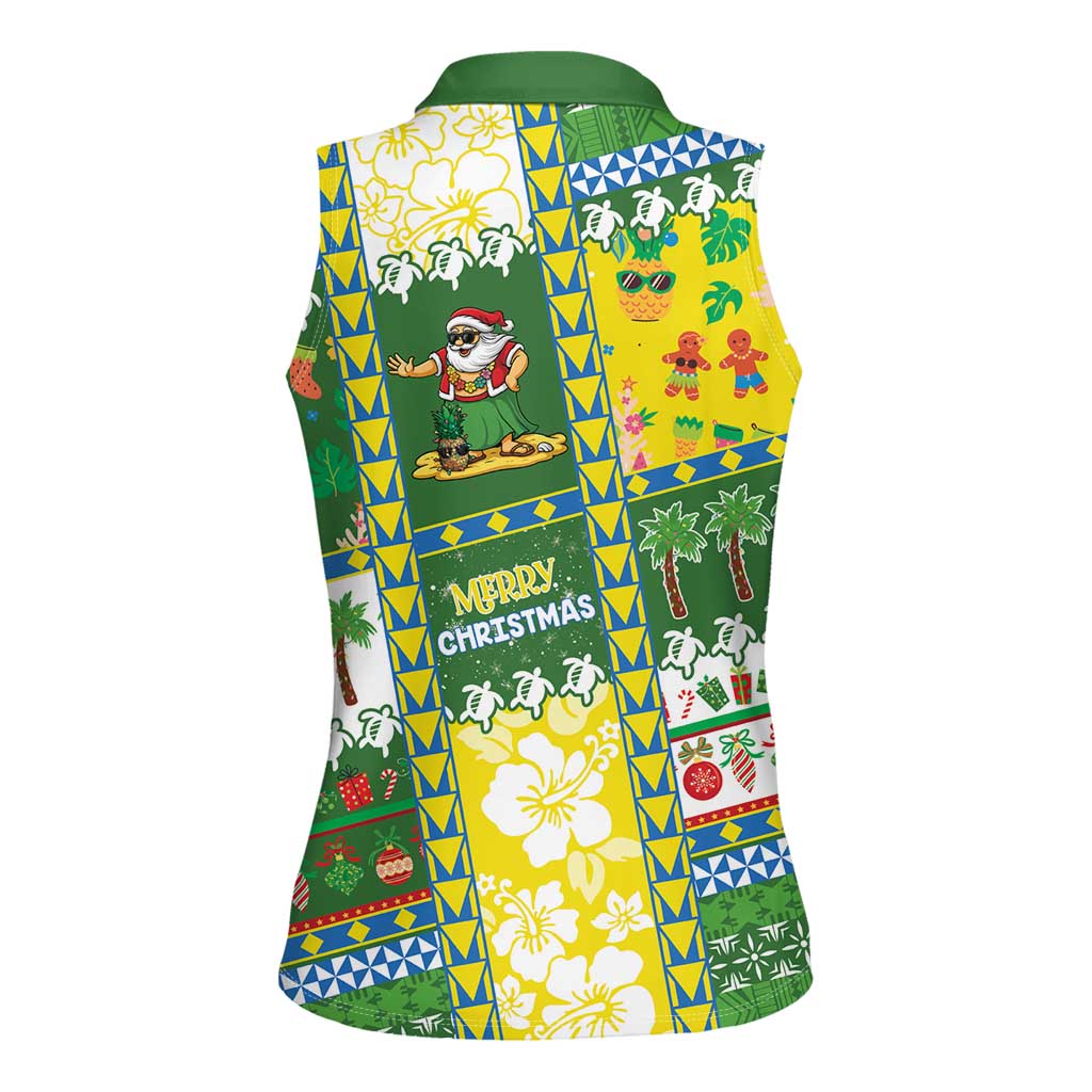 Pitcairn Islands Christmas Women Sleeveless Polo Shirt Festive Beach Vibes - Polynesian Pride