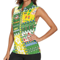 Pitcairn Islands Christmas Women Sleeveless Polo Shirt Festive Beach Vibes - Polynesian Pride
