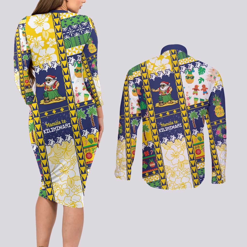 Tokelau Christmas Couples Matching Long Sleeve Bodycon Dress and Long Sleeve Button Shirt Festive Beach Vibes - Polynesian Pride