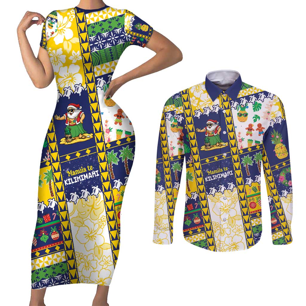 Tokelau Christmas Couples Matching Short Sleeve Bodycon Dress and Long Sleeve Button Shirt Festive Beach Vibes - Polynesian Pride