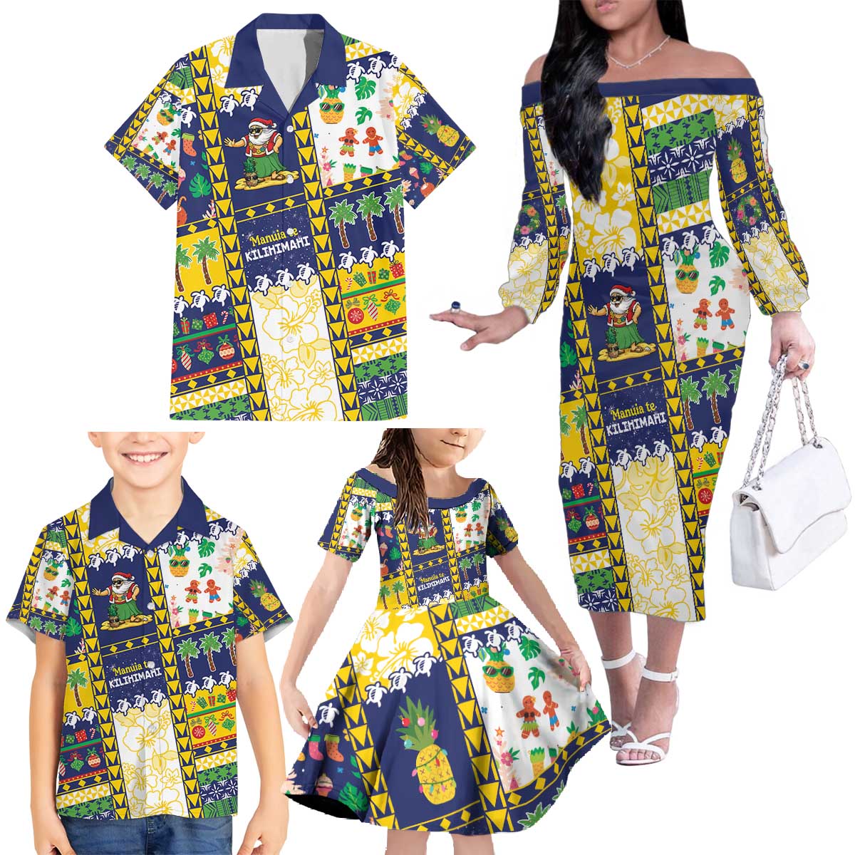 Tokelau Christmas Family Matching Off The Shoulder Long Sleeve Dress and Hawaiian Shirt Festive Beach Vibes - Polynesian Pride
