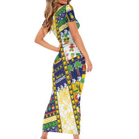 Tokelau Christmas Short Sleeve Bodycon Dress Festive Beach Vibes - Polynesian Pride