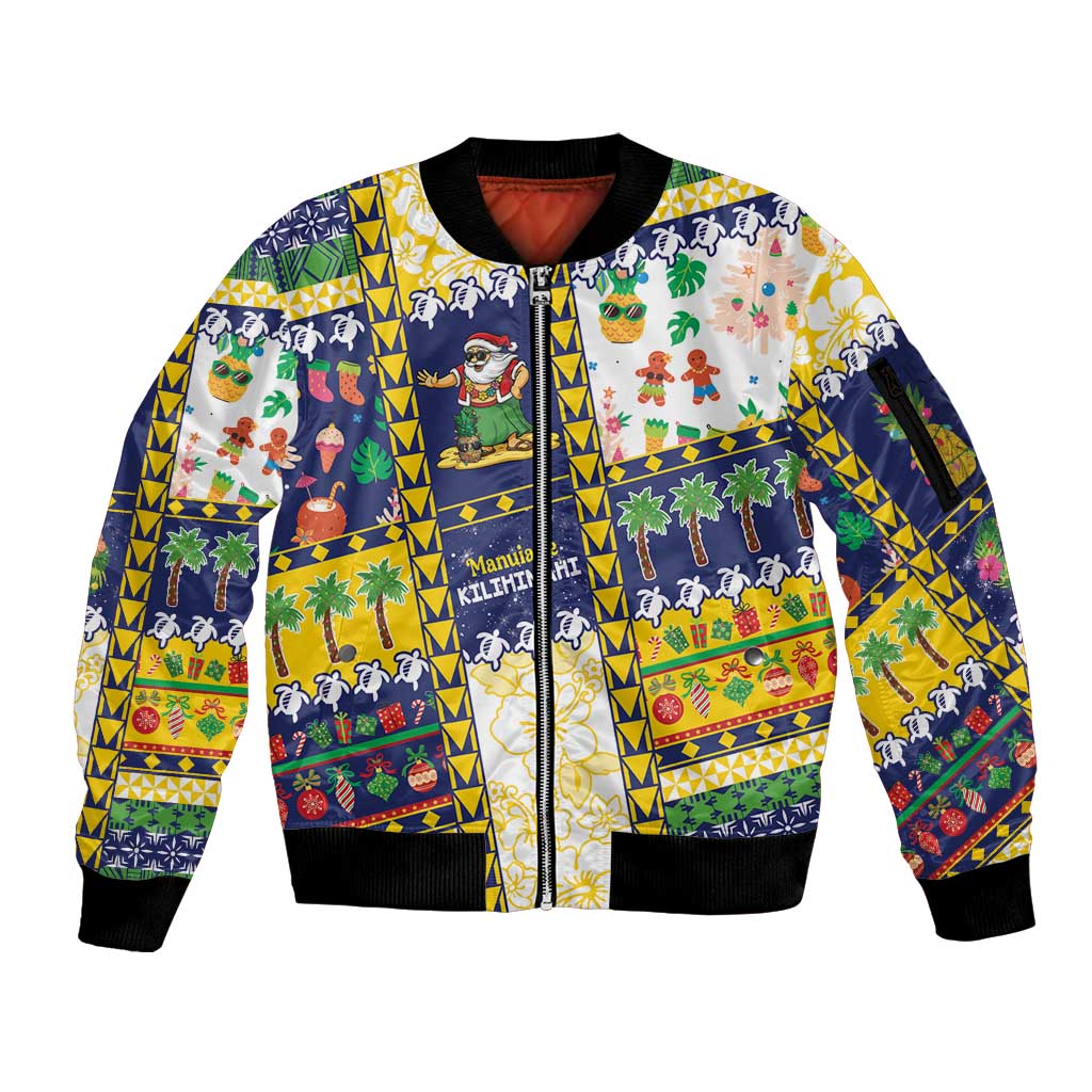 Tokelau Christmas Sleeve Zip Bomber Jacket Festive Beach Vibes - Polynesian Pride