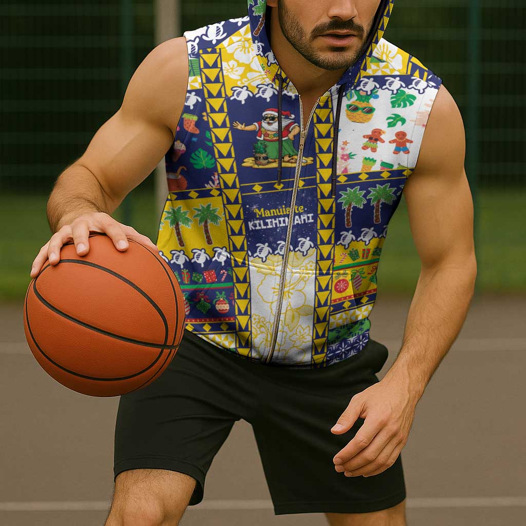 Tokelau Christmas Sleeveless Zip Hoodie Festive Beach Vibes - Polynesian Pride