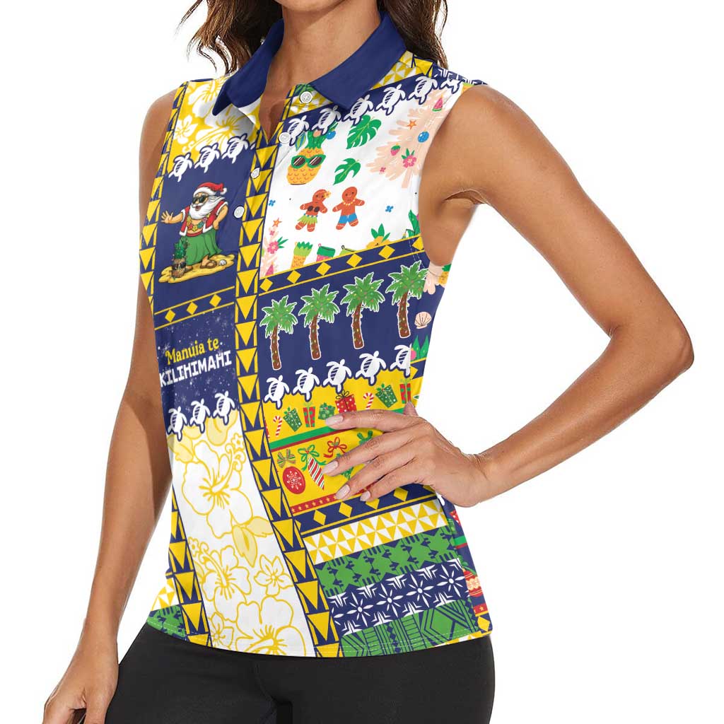 Tokelau Christmas Women Sleeveless Polo Shirt Festive Beach Vibes - Polynesian Pride
