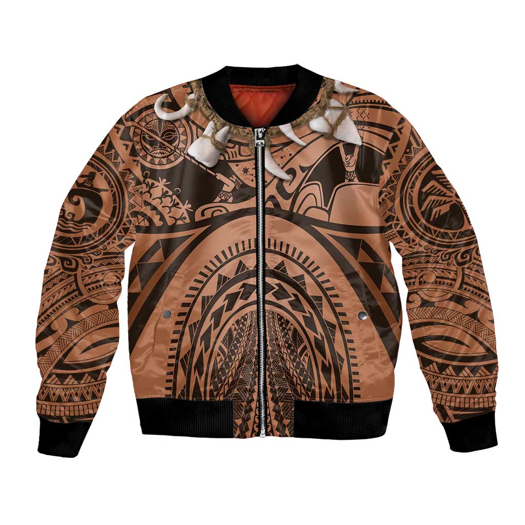 Polynesia Maui Tattoo Inspired Cosplay Costume Bomber Jacket LT05 Unisex Beige - Polynesian Pride