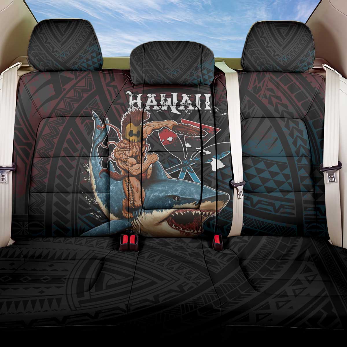 Hawaii Ikaika Back Car Seat Cover Hawaiian Mythic Koa Tribal Warrior