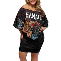 Hawaii Ikaika Family Matching Off Shoulder Short Dress and Hawaiian Shirt Hawaiian Mythic Koa Tribal Warrior