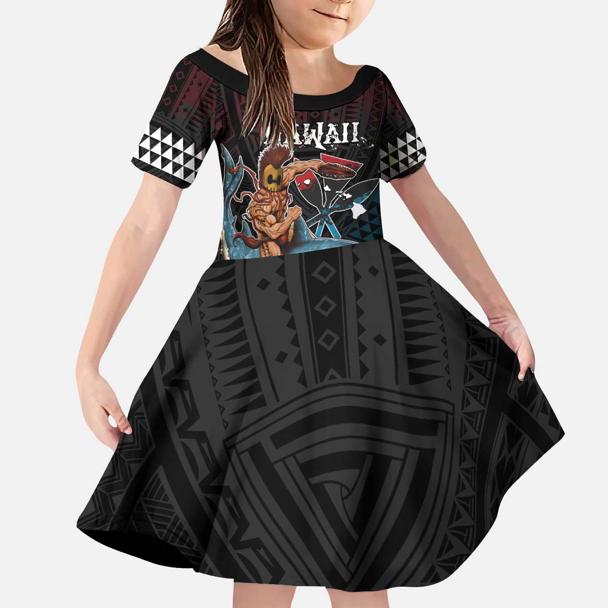 Hawaii Ikaika Kid Short Sleeve Dress Hawaiian Mythic Koa Tribal Warrior