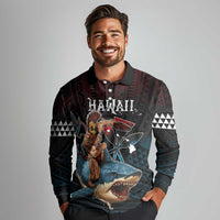 Hawaii Ikaika Long Sleeve Polo Shirt Hawaiian Mythic Koa Tribal Warrior