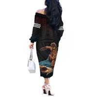 Hawaii Ikaika Off The Shoulder Long Sleeve Dress Hawaiian Mythic Koa Tribal Warrior