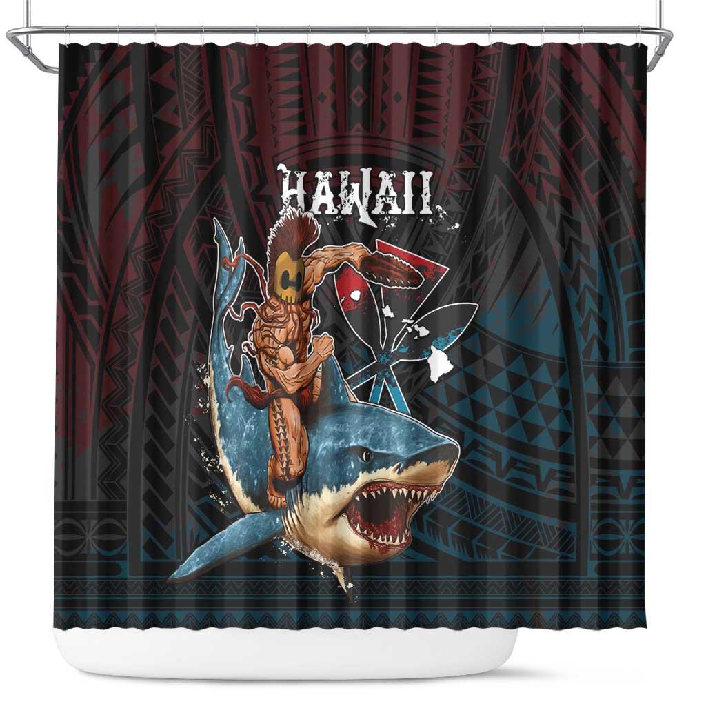 Hawaii Ikaika Shower Curtain Hawaiian Mythic Koa Tribal Warrior