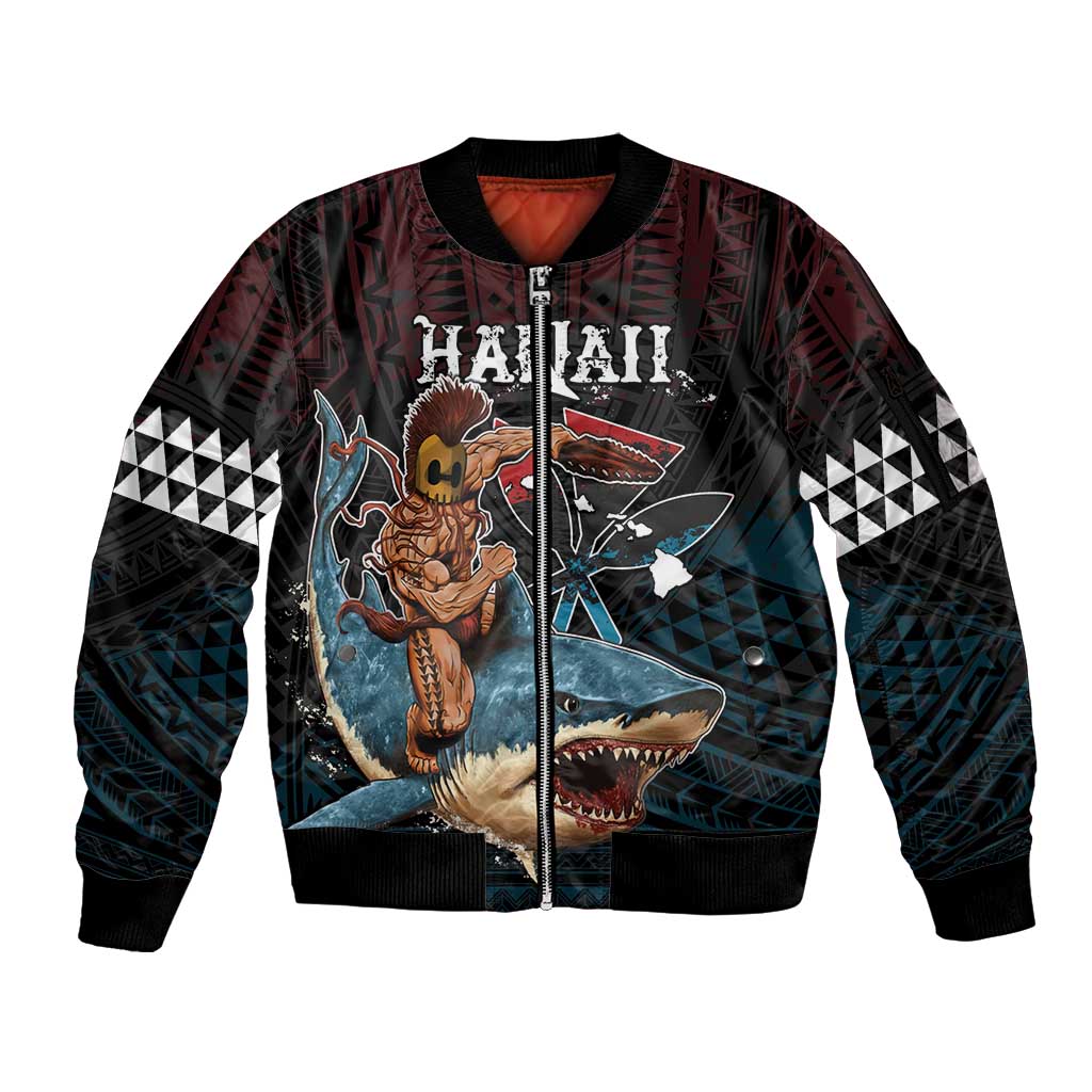 Hawaii Ikaika Sleeve Zip Bomber Jacket Hawaiian Mythic Koa Tribal Warrior