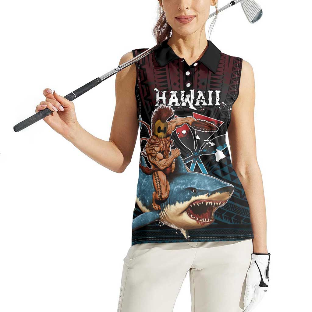 Hawaii Ikaika Women Sleeveless Polo Shirt Hawaiian Mythic Koa Tribal Warrior