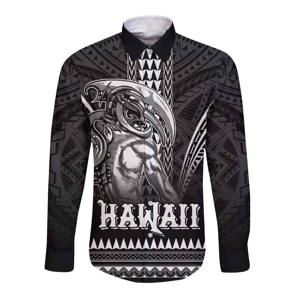 Hawaiian Ikaika Warrior Long Sleeve Button Shirt Tribal Pattern