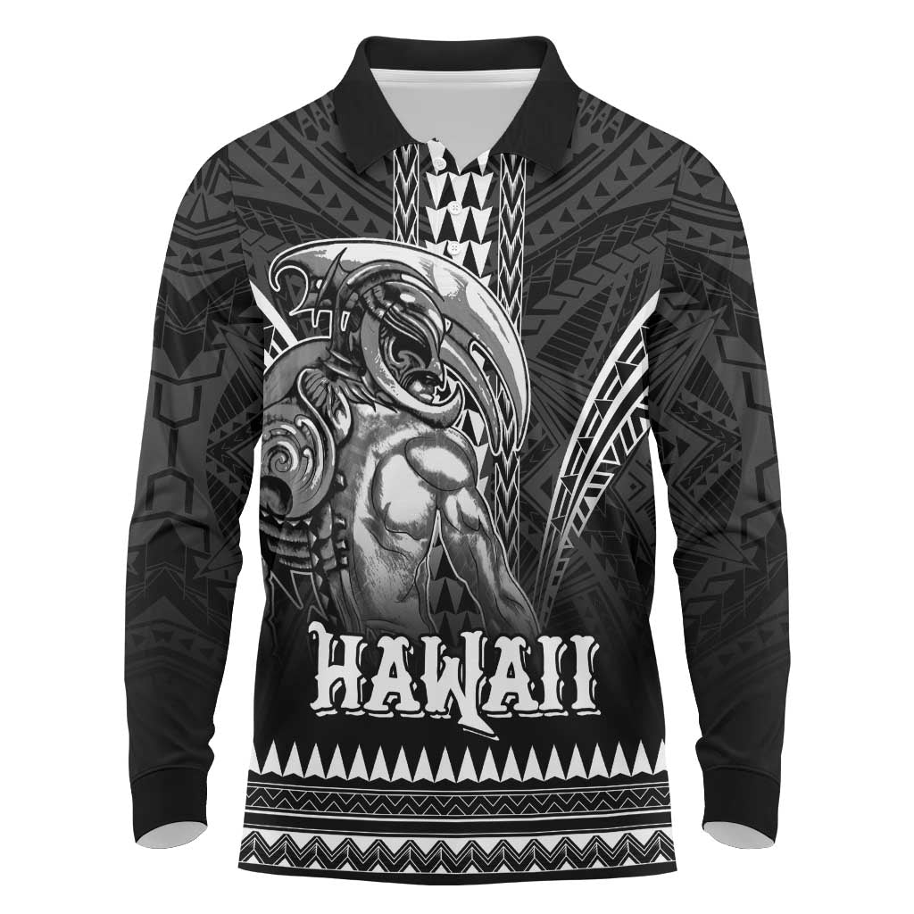 Hawaiian Ikaika Warrior Long Sleeve Polo Shirt Tribal Pattern