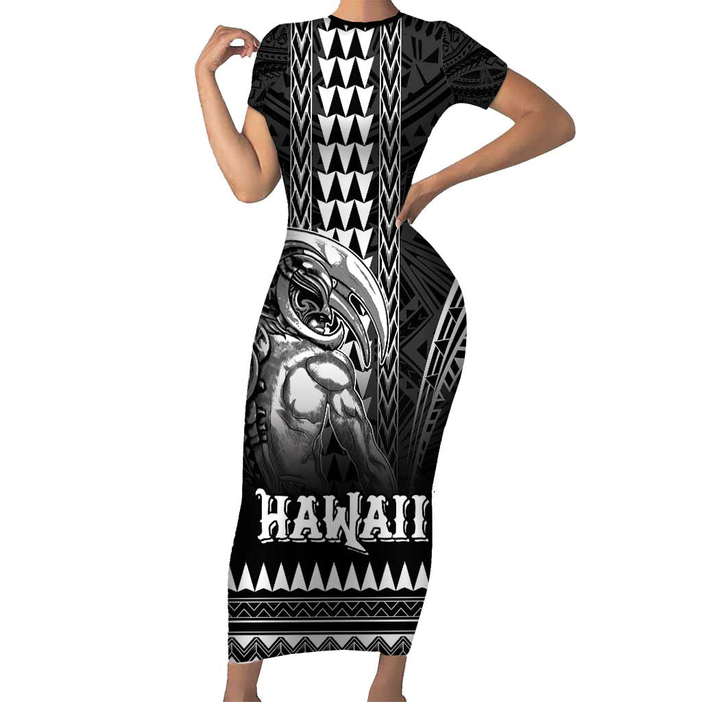 Hawaiian Ikaika Warrior Short Sleeve Bodycon Dress Tribal Pattern