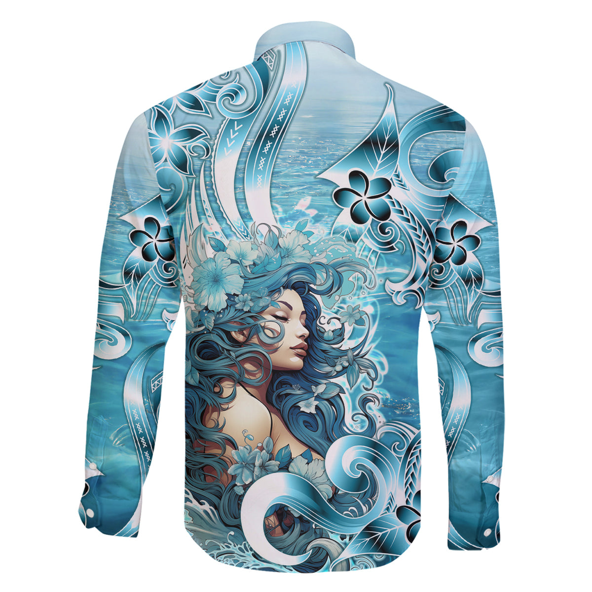 Hawaii Namaka Goddess Of The Sea Family Matching Off Shoulder Long Sleeve Dress and Hawaiian Shirt Polynesian Style LT05 - Polynesian Pride