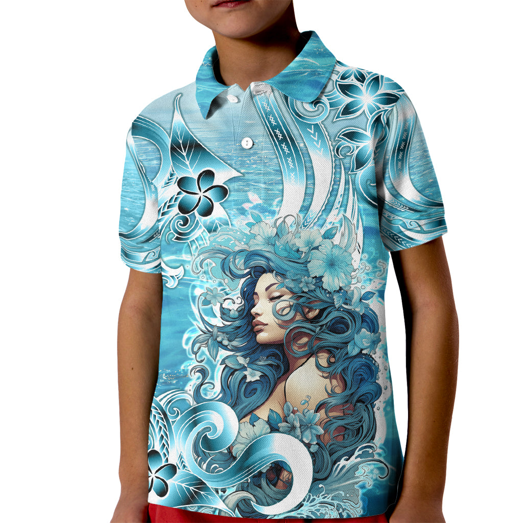 Hawaii Namaka Goddess Of The Sea Kid Polo Shirt Polynesian Style LT05 Kid Turquoise - Polynesian Pride