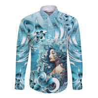 Hawaii Namaka Goddess Of The Sea Long Sleeve Button Shirt Polynesian Style LT05 Unisex Turquoise - Polynesian Pride