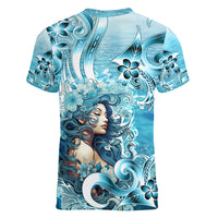 Hawaii Namaka Goddess Of The Sea Women V Neck T Shirt Polynesian Style LT05 - Polynesian Pride
