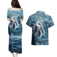 Hawaiian Shark God Kamohoalii Couples Matching Puletasi and Hawaiian Shirt Polynesian Style LT05 - Polynesian Pride