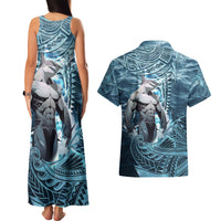 Hawaiian Shark God Kamohoalii Couples Matching Tank Maxi Dress and Hawaiian Shirt Polynesian Style LT05 - Polynesian Pride