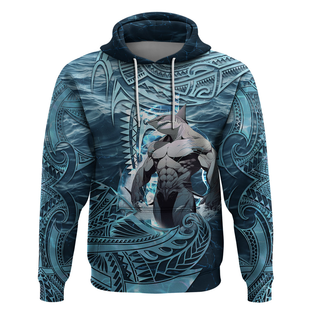 Hawaiian Shark God Kamohoalii Hoodie Polynesian Style LT05 Pullover Hoodie Blue - Polynesian Pride