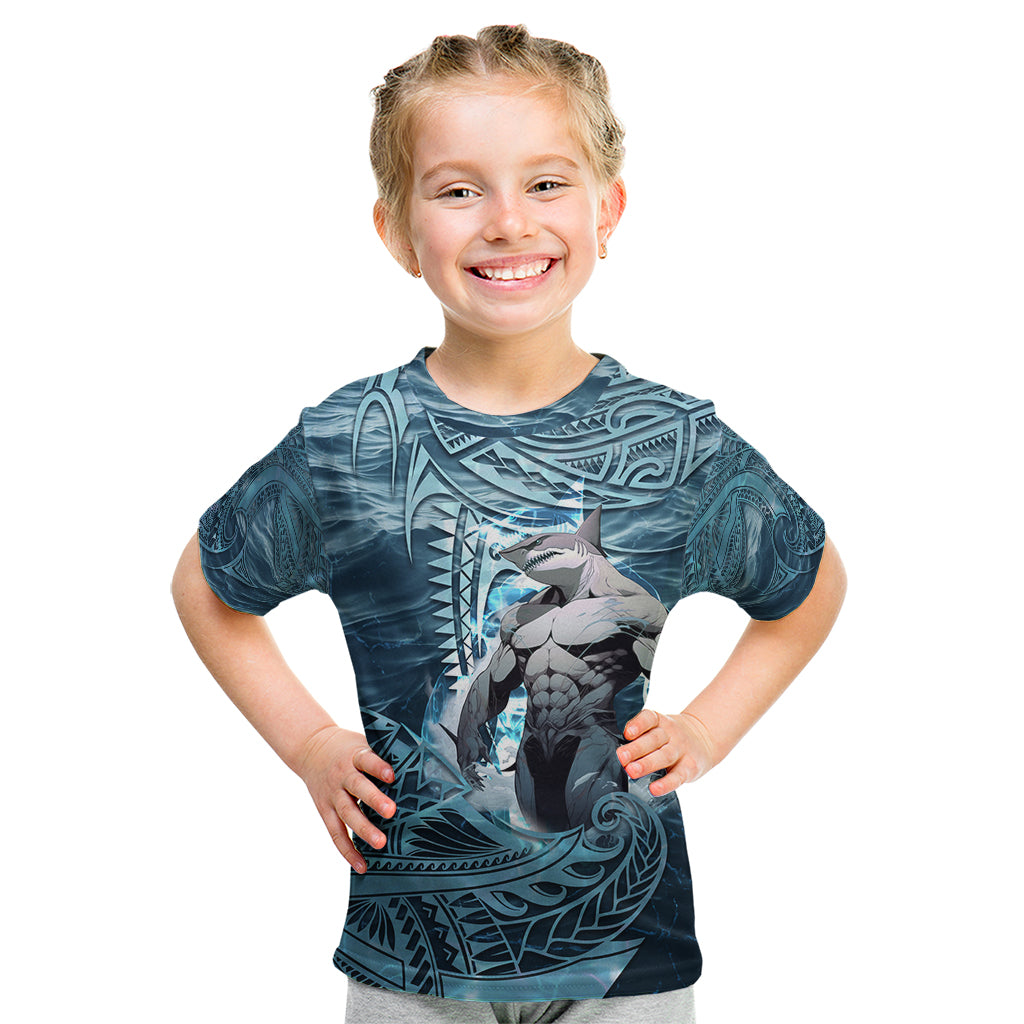 Hawaiian Shark God Kamohoalii Kid T Shirt Polynesian Style LT05 Blue - Polynesian Pride