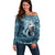 Hawaiian Shark God Kamohoalii Off Shoulder Sweater Polynesian Style LT05 Women Blue - Polynesian Pride