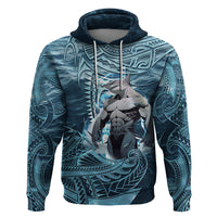 Hawaiian Shark God Kamohoalii Zip Hoodie Polynesian Style LT05 Pullover Hoodie Blue - Polynesian Pride