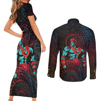 Hawaiian Demigod Maui Couples Matching Short Sleeve Bodycon Dress and Long Sleeve Button Shirt Polynesian Mythology LT05 - Polynesian Pride