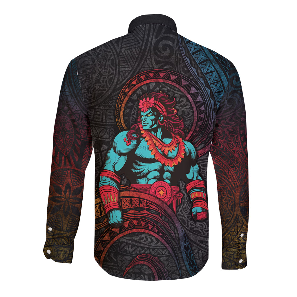 Hawaiian Demigod Maui Long Sleeve Button Shirt Polynesian Mythology LT05 - Polynesian Pride