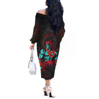 Hawaiian Demigod Maui Off The Shoulder Long Sleeve Dress Polynesian Mythology LT05 - Polynesian Pride