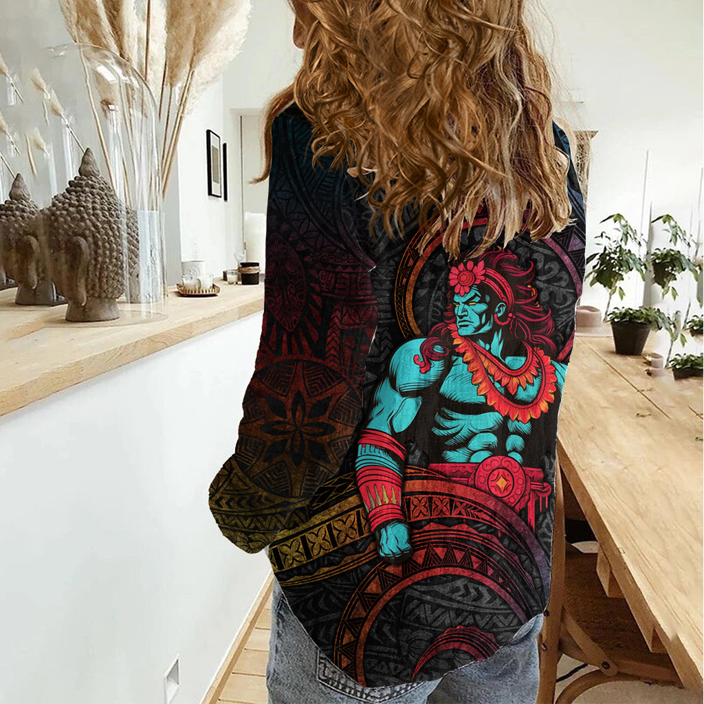 Hawaiian Demigod Maui Women Casual Shirt Polynesian Mythology LT05 - Polynesian Pride