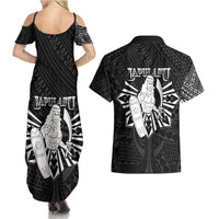 Philippines Tribal Couples Matching Summer Maxi Dress and Hawaiian Shirt King Lapu Lapu Black Version