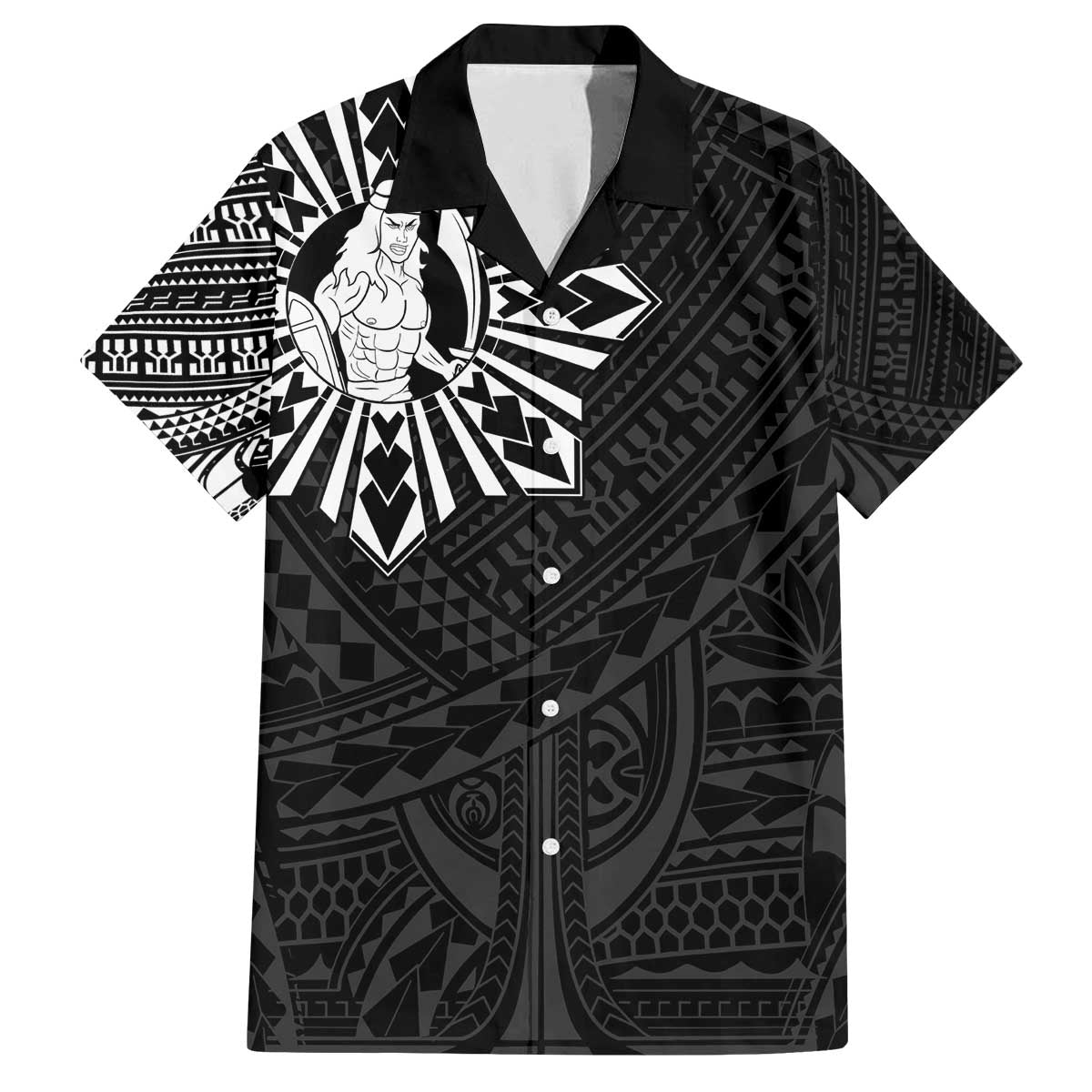 Philippines Tribal Family Matching Off The Shoulder Long Sleeve Dress and Hawaiian Shirt King Lapu Lapu Black Version
