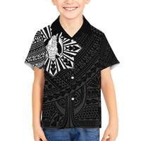 Philippines Tribal Family Matching Short Sleeve Bodycon Dress and Hawaiian Shirt King Lapu Lapu Black Version