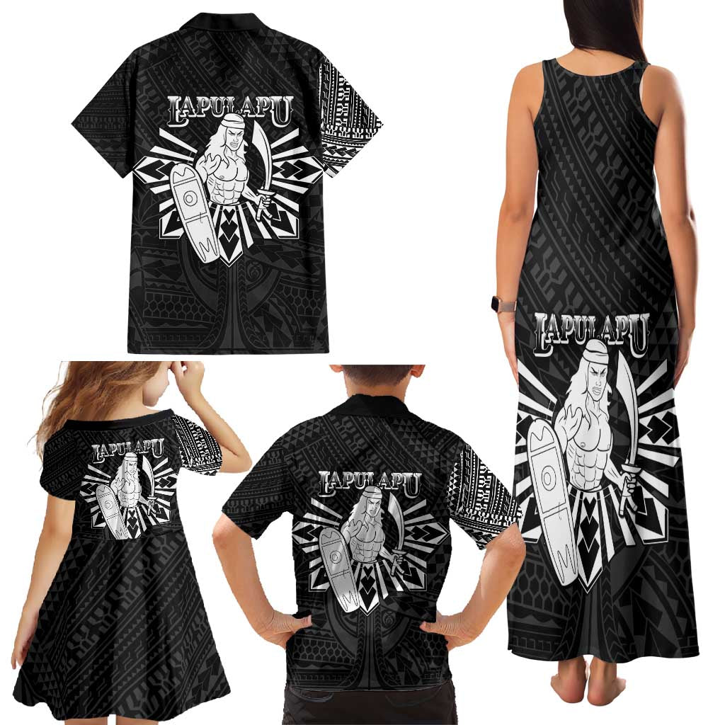 Philippines Tribal Family Matching Tank Maxi Dress and Hawaiian Shirt King Lapu Lapu Black Version