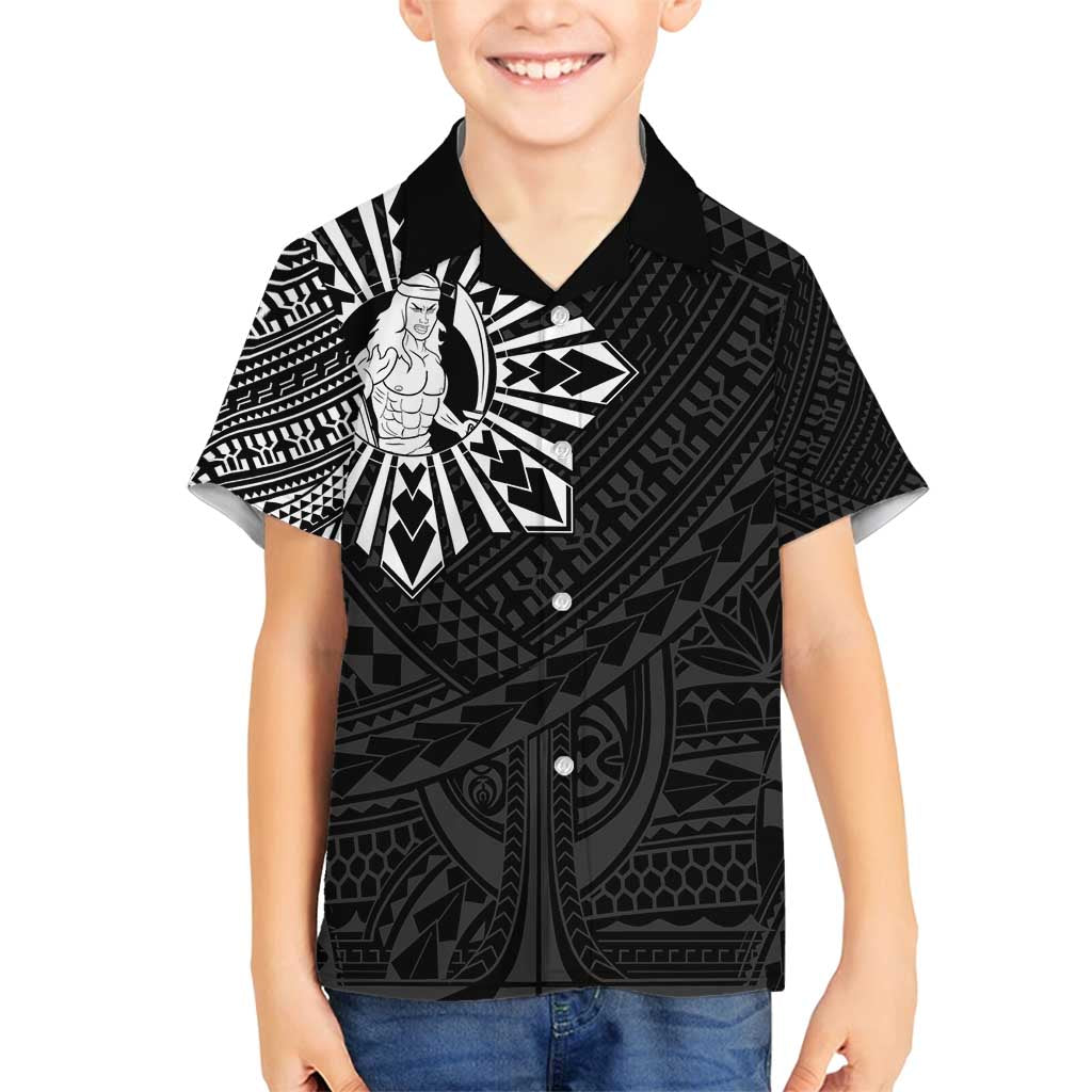 Philippines Tribal Family Matching Tank Maxi Dress and Hawaiian Shirt King Lapu Lapu Black Version