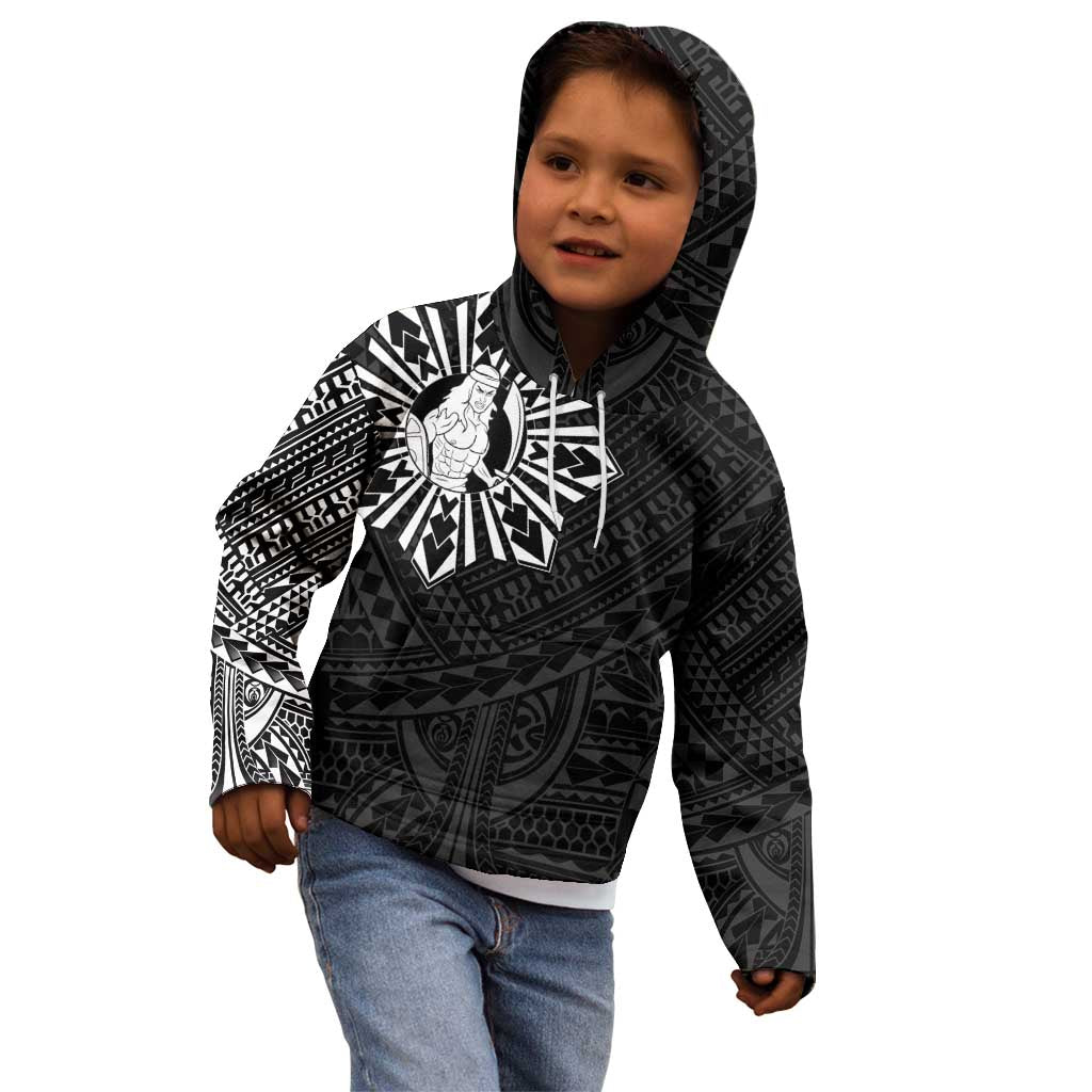 Philippines Tribal Kid Hoodie King Lapu Lapu Black Version