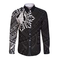 Philippines Tribal Long Sleeve Button Shirt King Lapu Lapu Black Version